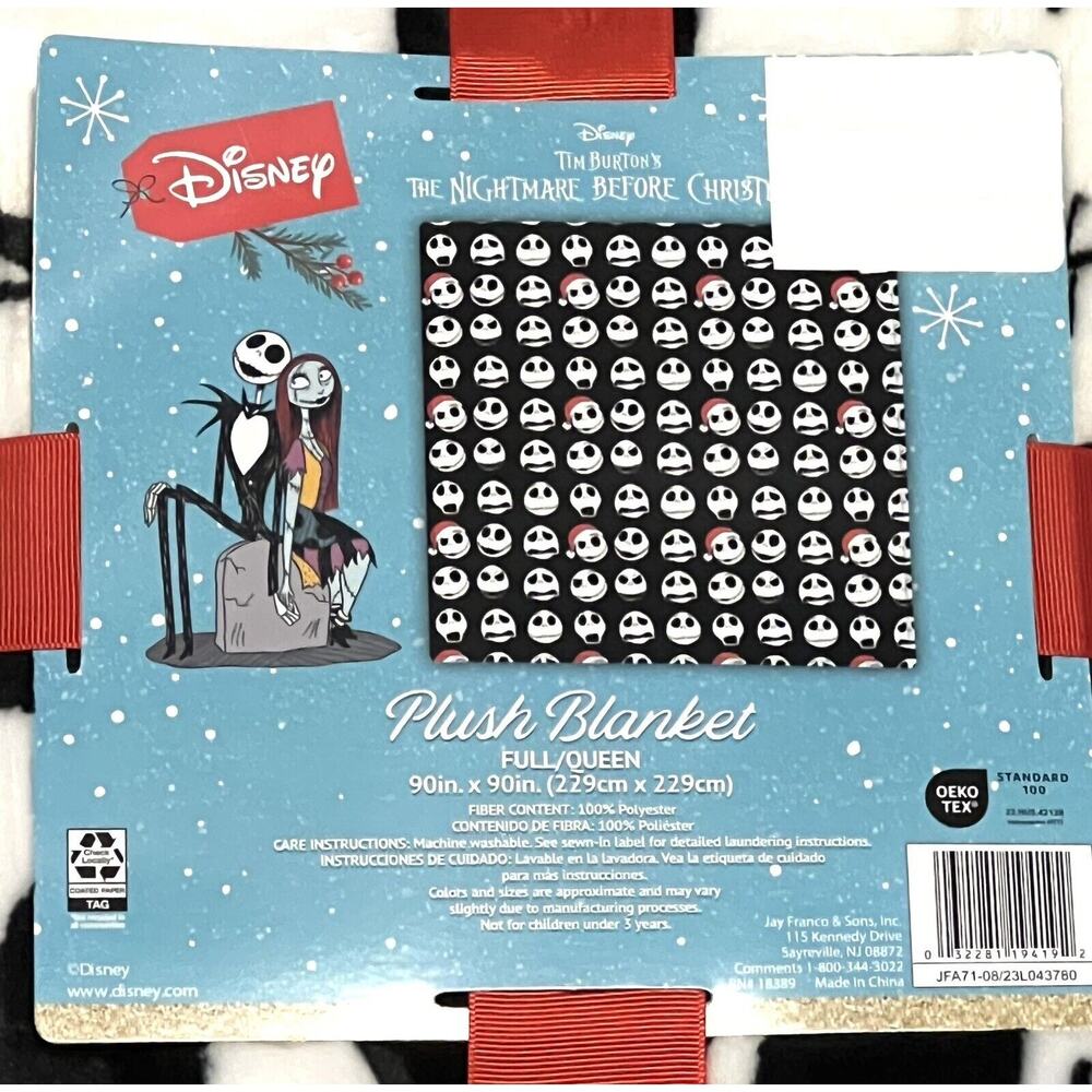 Jack Skellington Full Queen Fleece Bed Blanket 90” X 90” Christmas Santa Hat - Picture 12 of 12